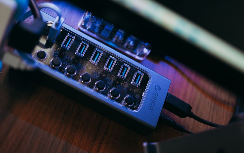 Close-up of a modern technology connection setup.