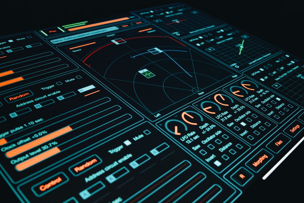 Dynamic digital interface showcasing technology with interactive design elements and controls.